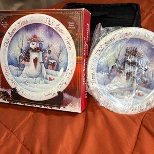 Vintage It's Snow Time Decorative Plate New In Box, But No Stand